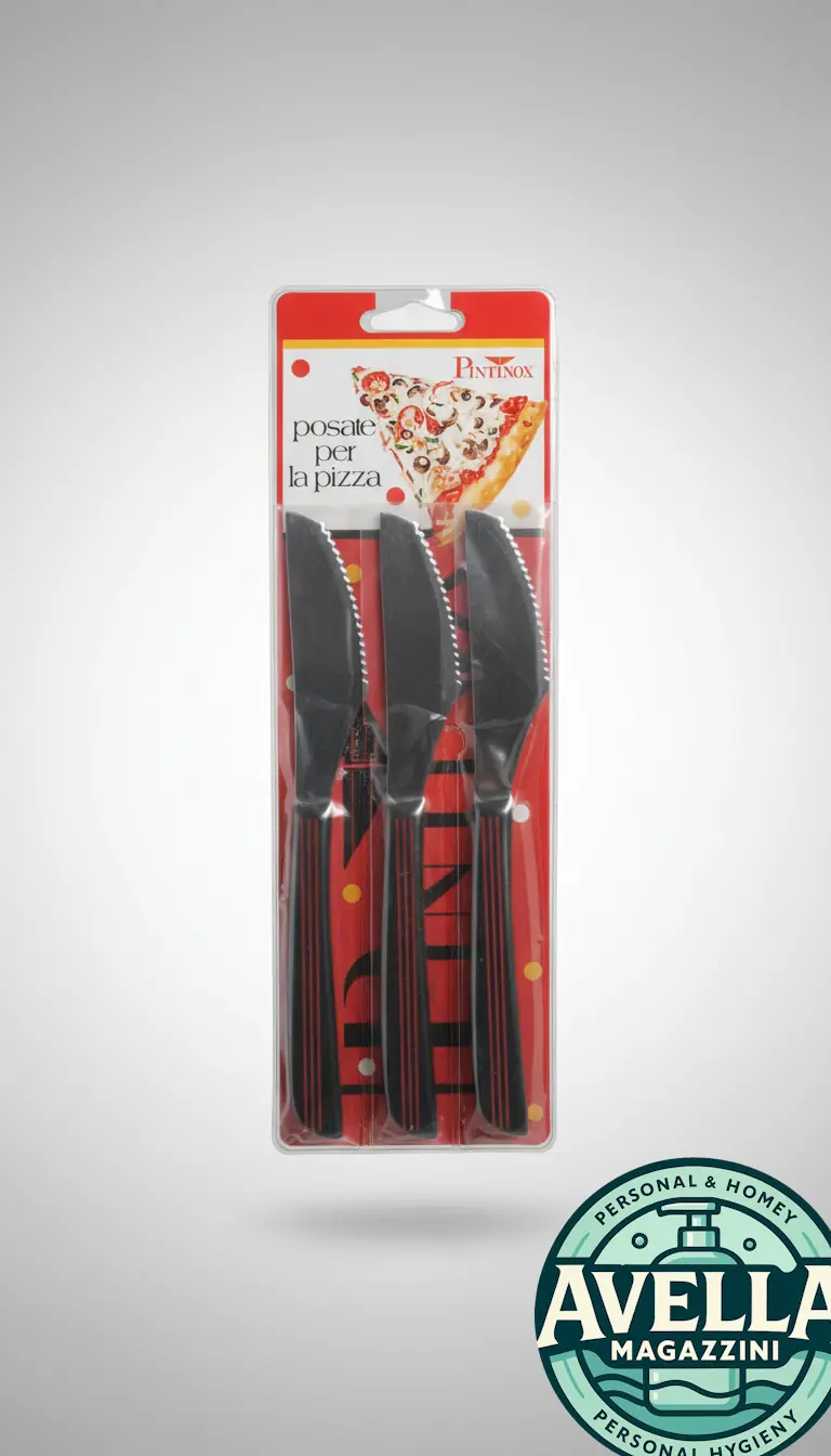 Pintinox - Set 3 Posate per Pizza | Coltello con Seghettatura Passante per Taglio Rapido, Design Ergonomico, Qualità Italiana