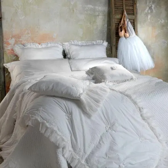 Piumotto Etoile Scaldotto in Cotone con Pizzo e Rouches - 110x200 cm