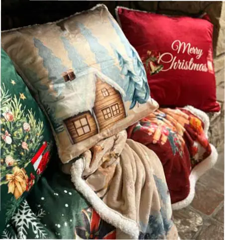 Plaid Natalizio W il Natale in Flanella con Bordo Sherpa, 125x150cm