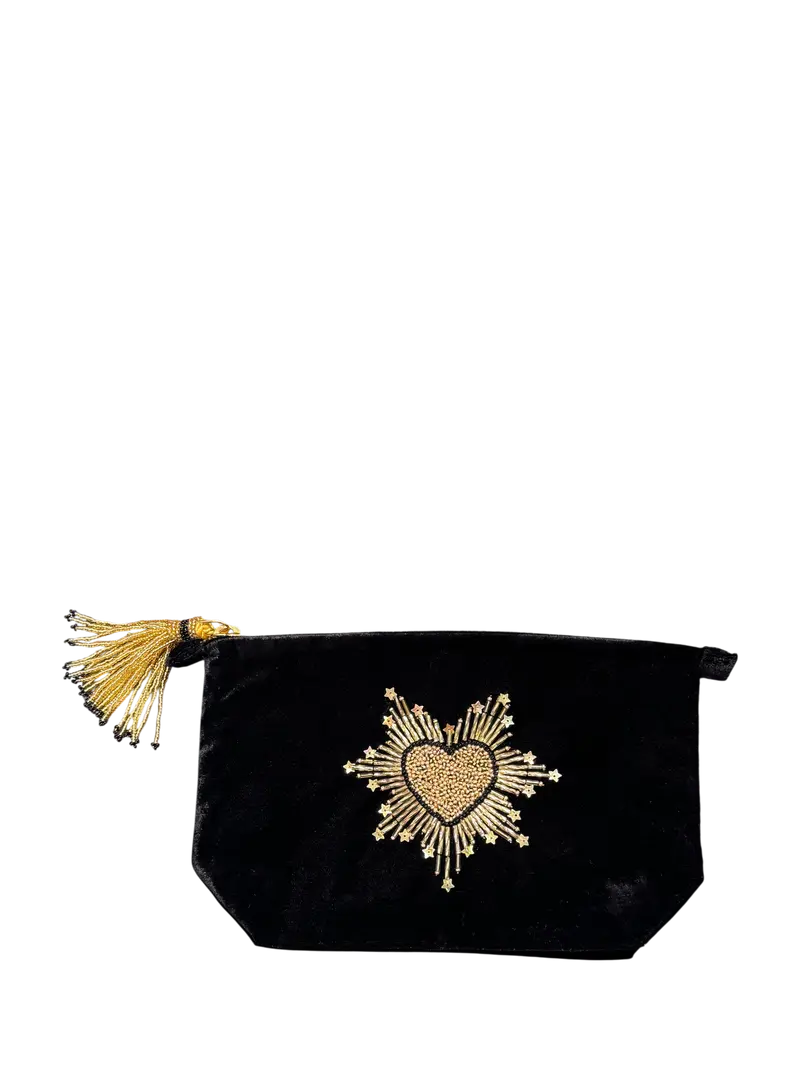 Pochette in velluto nero con cuore sacro Olivia Dar