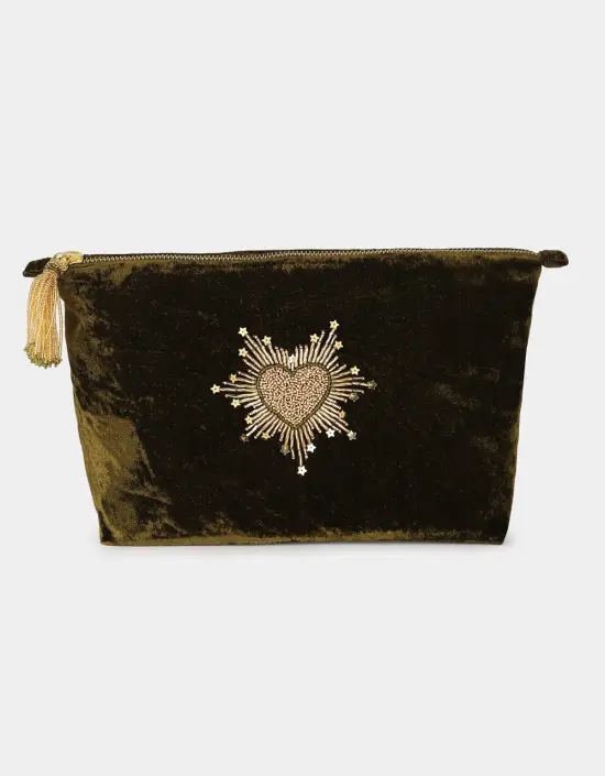 Pochette in velluto verde con cuore sacro Olivia Dar