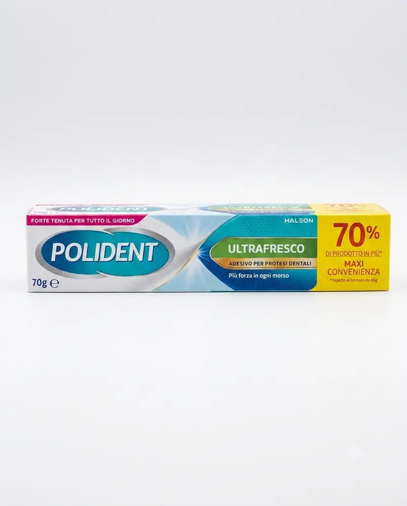 POLIDENT Ultrafresco Crema Adesiva Gusto Menta Fresca 70g – Tenuta Ottimale H24 e Alito Rigenerato