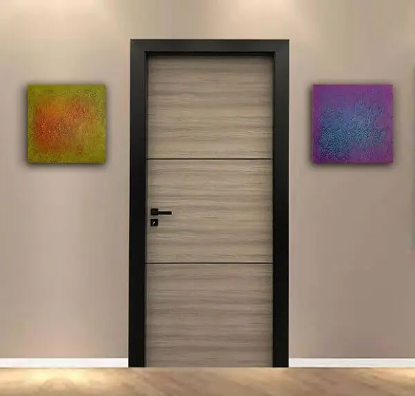 Porta Battente Laminato Olmo Grigio con Inserti Neri e Telaio Nero