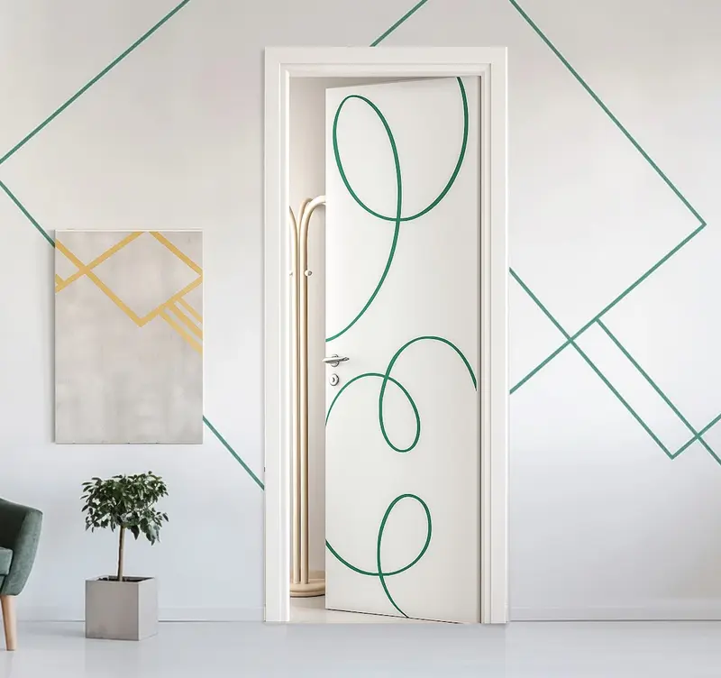 Porta Battente Legno Pantografata con Incisioni Circles
