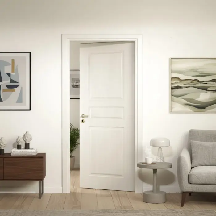 Porta Battente Pantografata in Legno Decapato Bianco