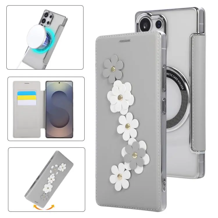 Porta carte magnetico con motivo floreale per Samsung Galaxy S23 Ultra, S23+ e