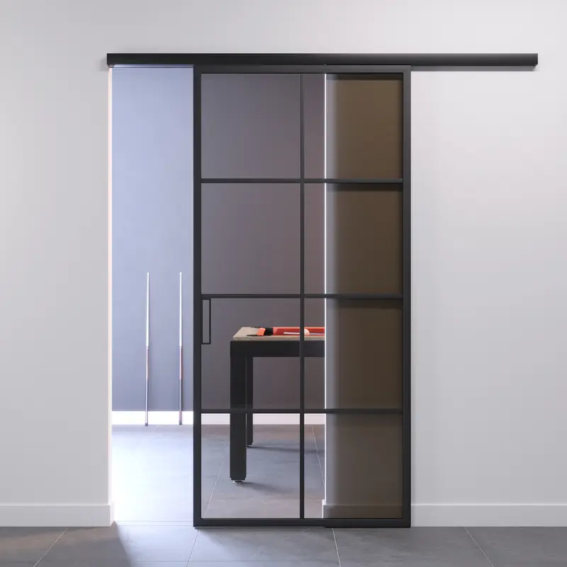 Porta Scorrevole con Anta Profilata in Vetro Bronzo con Riquadri