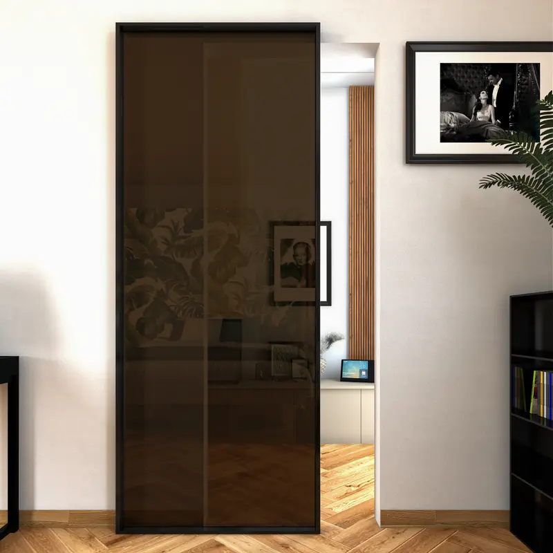 Porta Scorrevole Esterna Anta Profilata Vetro Bronzo con Binario Magical