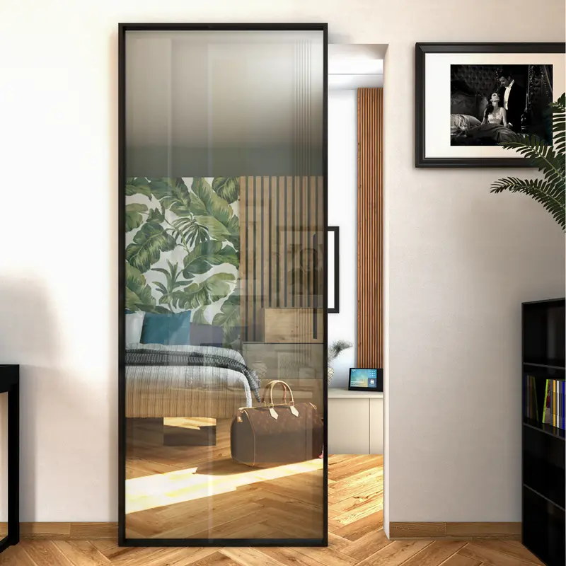 Porta Scorrevole Esterna Anta Profilata Vetro Riflettente con Binario Magical