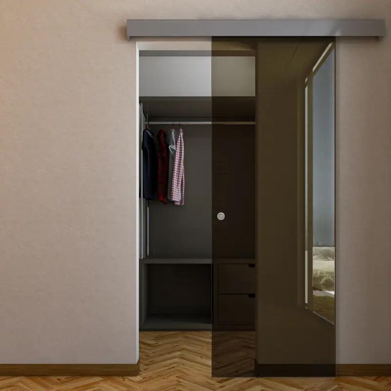 Porta Scorrevole in Vetro Bronzo Esterno Muro con Binario Compact