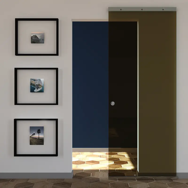 Porta Scorrevole in Vetro Bronzo Esterno Muro con Binario Magical Invisibile