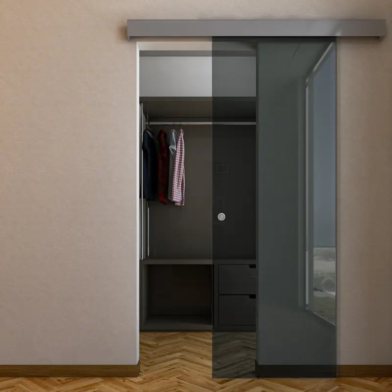 Porta Scorrevole in Vetro Fumè Esterno Muro con Binario Compact