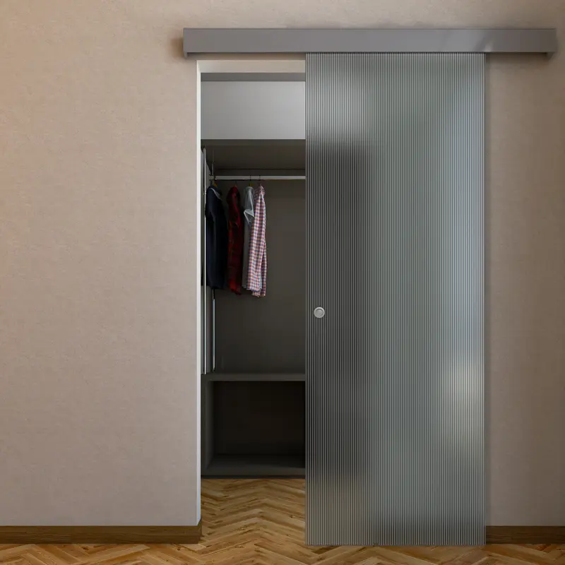 Porta Scorrevole in Vetro Plissè Esterno Muro con Binario Compact