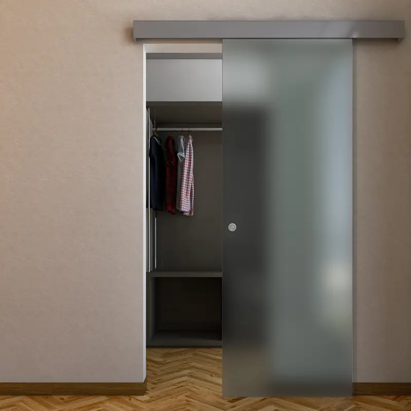 Porta Scorrevole in Vetro Satinato Esterno Muro con Binario Compact