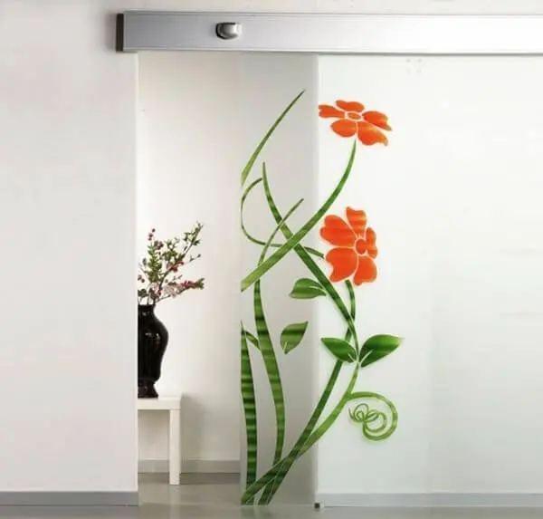 Porta Scorrevole Vetro con Apertura Automatica e Disegno Evo Flower