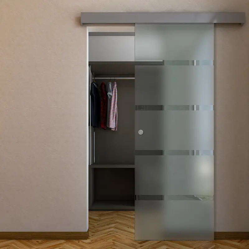 Porta Scorrevole Vetro con Righe Trasparenti con Binario Compact