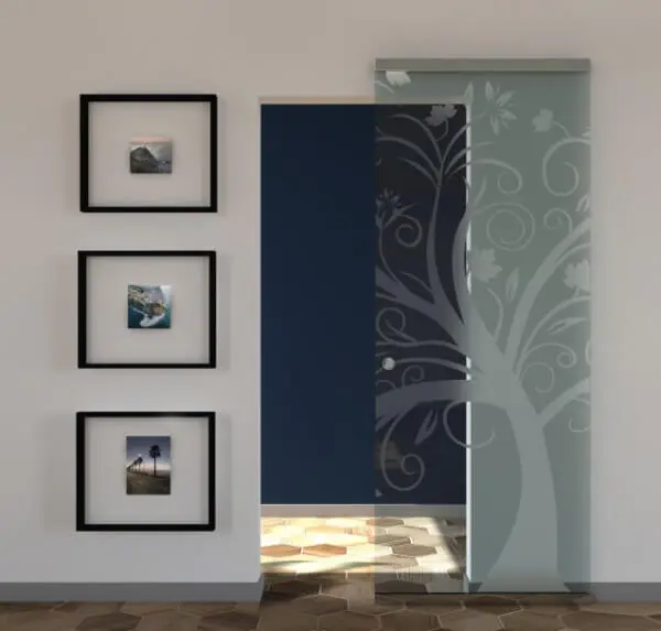 Porta Scorrevole Vetro Trasparente e Disegno Sabbiato con Binario Magical Invisibile