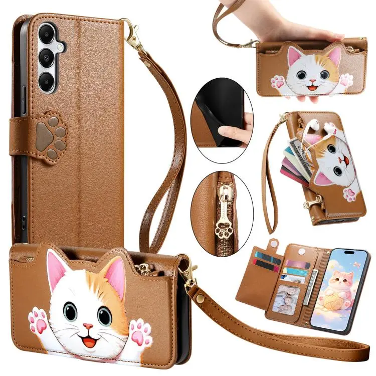 Portafoglio a forma di gatto con cerniera per Galaxy A16, S24 FE, M15 e A15
