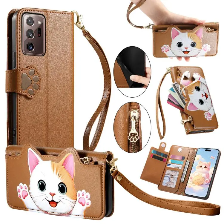 Portafoglio a forma di gatto con cerniera per Galaxy Note 20 Ultra, Note 20, S20