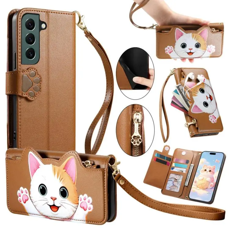 Portafoglio a forma di gatto in ecopelle con cerniera per Galaxy S22 5G, A41