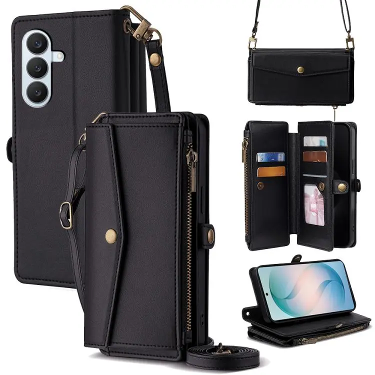 Portafoglio con cerniera, fibbia laterale e tracolla per Samsung Galaxy S26+