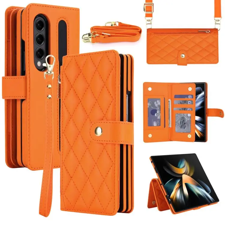 Portafoglio con cerniera in ecopelle per Galaxy Z Fold4 e Fold3 5G con scomparto