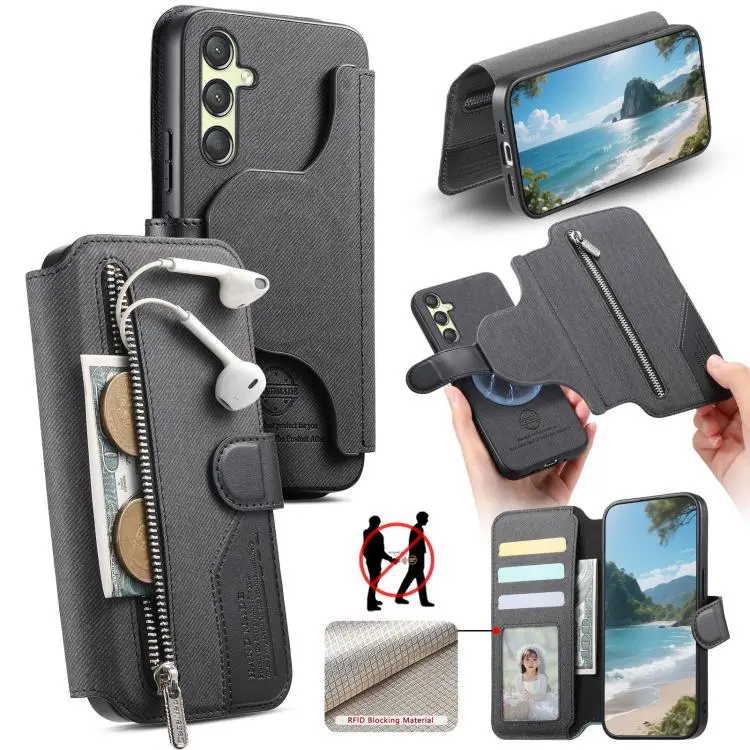 Portafoglio in pelle con cerniera e protezione antifurto per Galaxy A25 5G, A04e