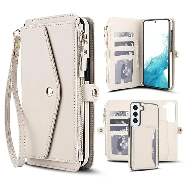 Portafoglio multifunzionale con custodia per telefono in pelle rimovibile e cordino., For Samsung Galaxy S22 5G, For Samsung Galaxy S21 FE 5G, For Samsung Galaxy S21 5G, For Samsung Galaxy S21+ 5G