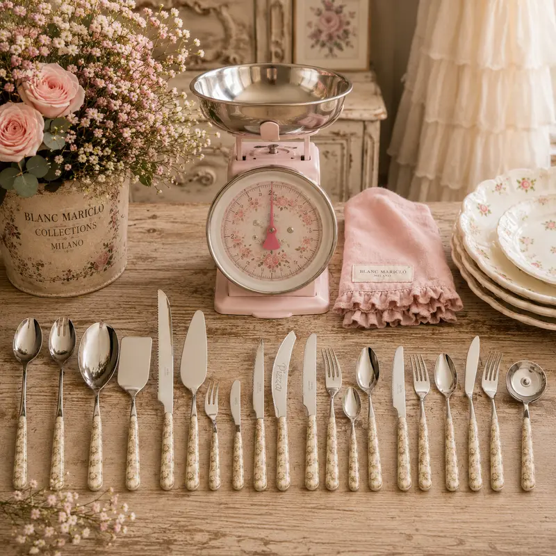 Posate con Rose Beige in Acciaio Inox e Plastica – Collezione Rose Retrò by Neva Posateria Creativa