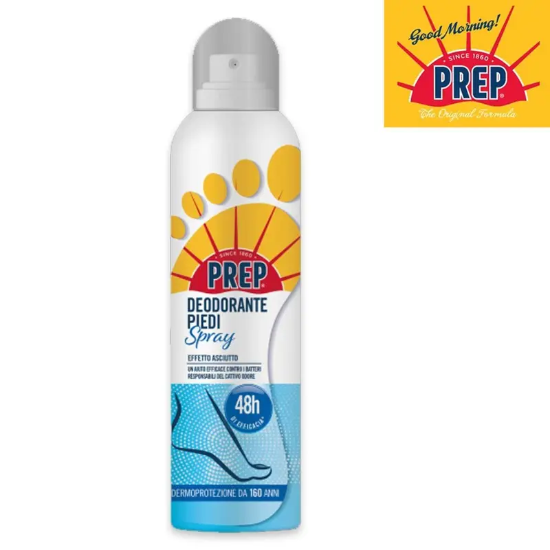 PREP Deodorante Spray Piedi 150ml | Protezione 48H Odori | Effetto Asciutto & Attivo Antibatterico | Con Mentolo, Eucalipto e Olio Menta Piperita