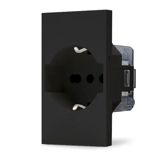 Presa 2P+T 16A bipasso Schuko nera linea Zen