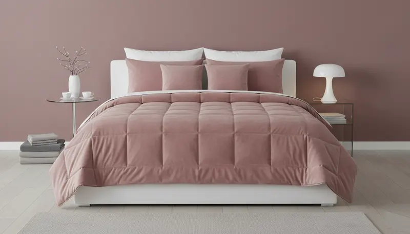PREZIOSA Trapunta Invernale in Velluto 1 Piazza | Caldissima 700 GSM | Rosa Cipria / Carta da Zucchero | 180x260 cm | Trapuntatura Piazzata