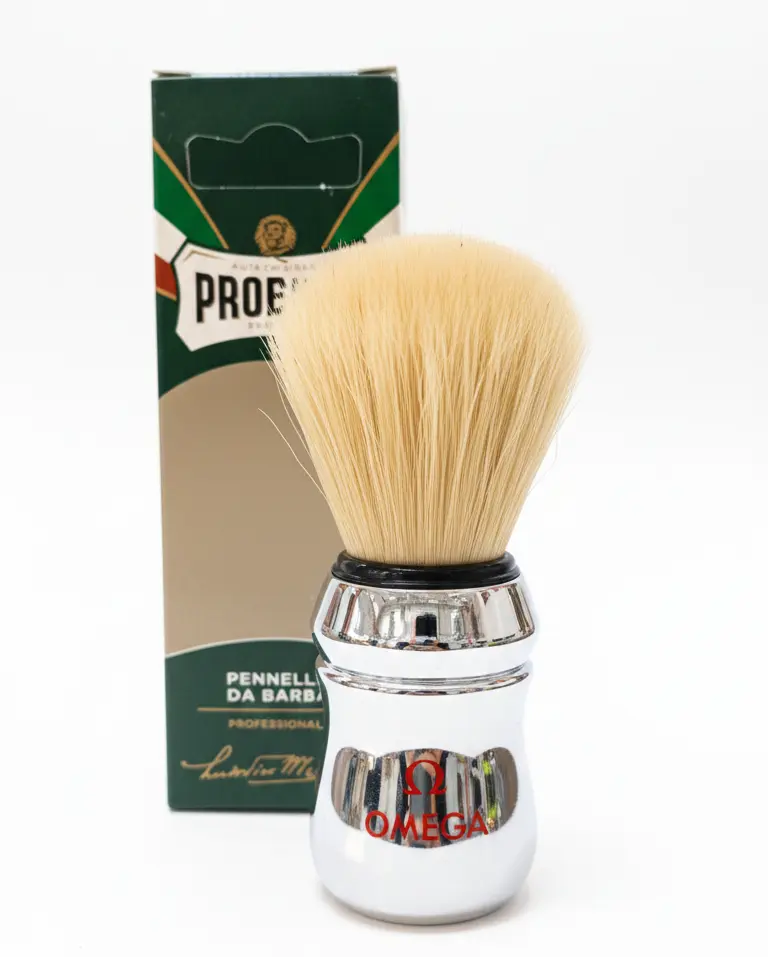 Proraso Pennello da Barba Professionale in Setole Naturali – Collaborazione Storica Omega per Montaggio Schiuma e Massaggio Viso Anti-Irritazione