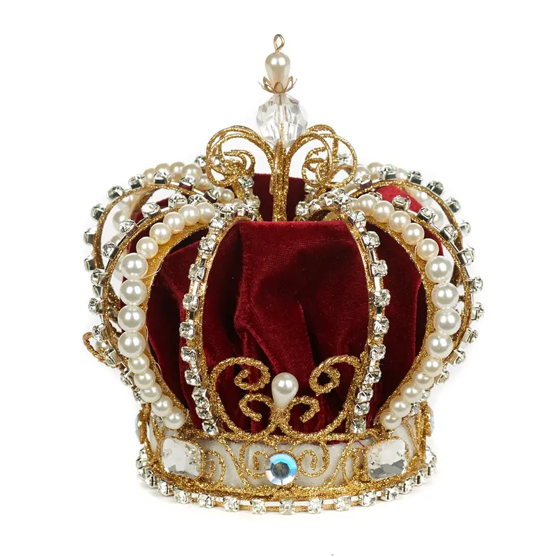 Puntale per Albero di Natale a Corona Gioiello in Velluto Bordeaux e Oro – Goodwill, 17cm