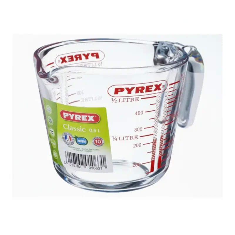 PYREX CLASSIC Caraffa Graduata 0,5 Litri – Misurino in Vetro Borosilicato Trasparente ad Alta Resistenza – Dosatore per Liquidi e Solidi Lavabile in Lavastoviglie