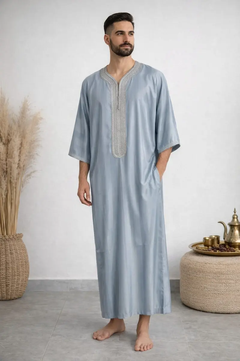 Qamis gandora per uomo grigio chiaro