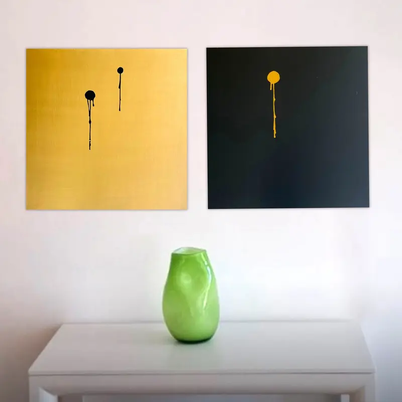 Quadri Oro e Nero Moderni - Dittico Astratto Minimalista