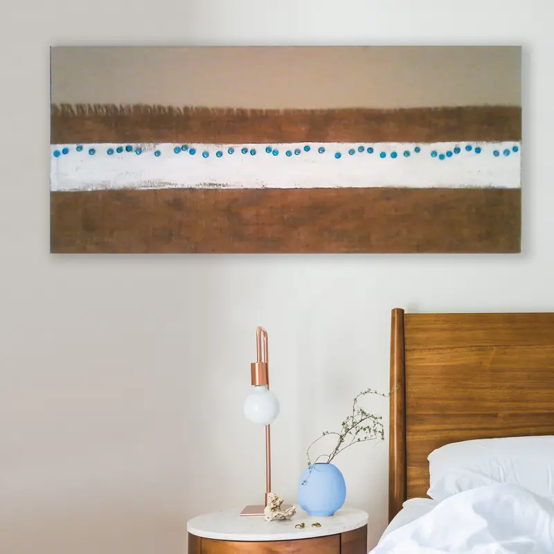 Quadro Materico Moderno con Tela Juta, Dipinto Astratto per Camera da Letto