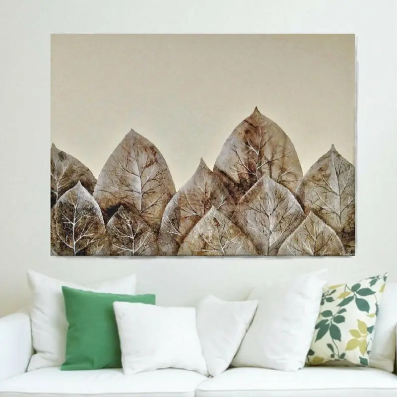 Quadro Moderno con Foglie Autunnali, Dipinto Botanico per Salotto