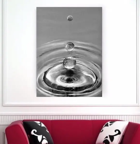 Quadro Monocolore con Gocce d'Acqua, Dipinto Bianco e Nero
