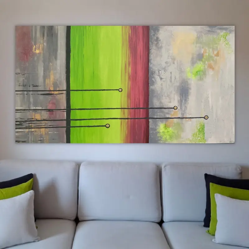 Quadro Rettangolare Moderno, Dipinto Materico con Foglia Oro