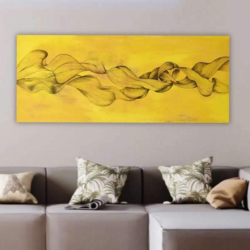 Quadro Rettangolare Moderno, Dipinto Monocolore con Disegno Grafico