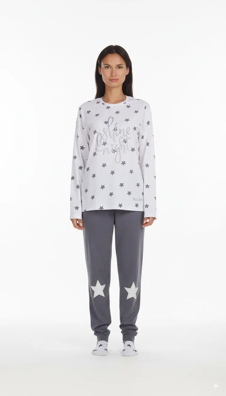 Reliable Pigiama Donna Margot | Caldo Cotone, con Calzini Inclusi, Fantasia Stelle