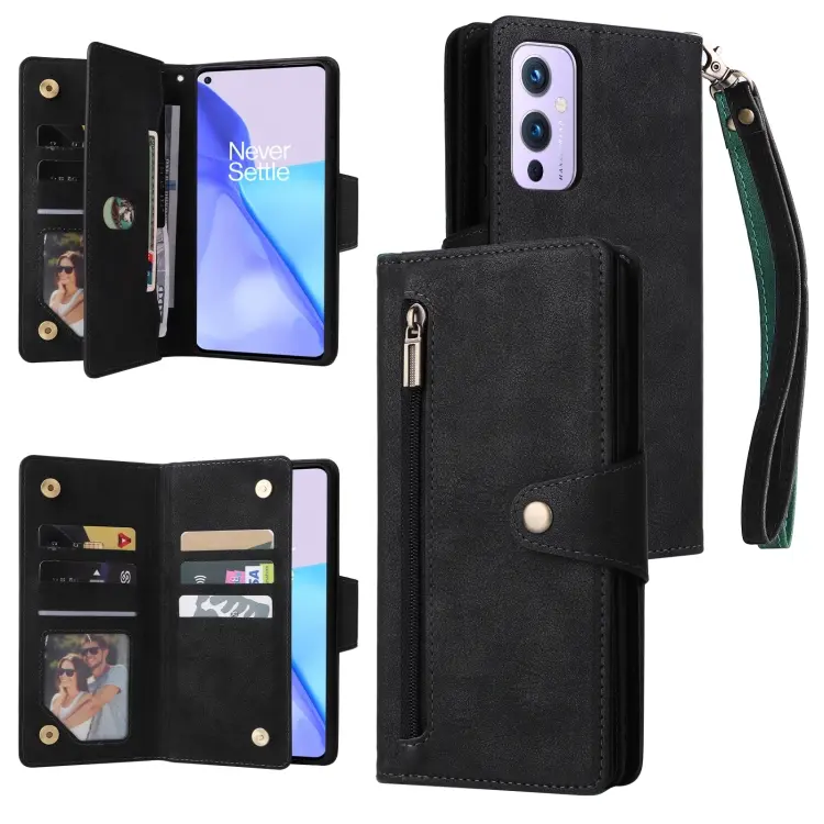 Rivetto Fibbia 9 carte Custodia per telefono in pelle a tre pieghe, For OnePlus 9, For OnePlus 9 Pro, For OnePlus Nord 2