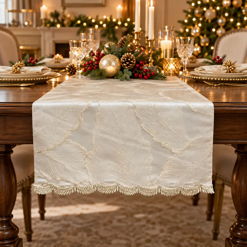 Runner da Tavola Foglia Oro in Jacquard Crema – Polvere di Stelle by Mata Creazioni