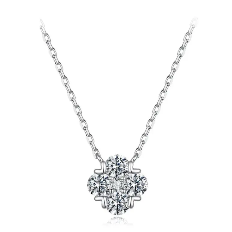 S925 Sterling Silver Lucky Four-Leaf Clover Moissanite Necklace, MSN081
