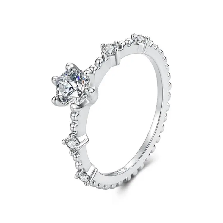 S925 Sterling Silver Platinum-Plated Moissanite Slim Ring, 6 US Size, 7 US Size, 8 US Size
