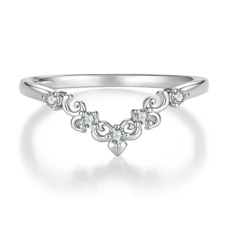 S925 Sterling Silver V-Shaped Fleur-de-Lis Moissanite Ring, 6 US Size, 7 US Size, 8 US Size