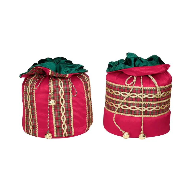 Sacco Regalo Natalizio Decorativo in Velluto Rosso e Tartan – Goodwill, 32cm