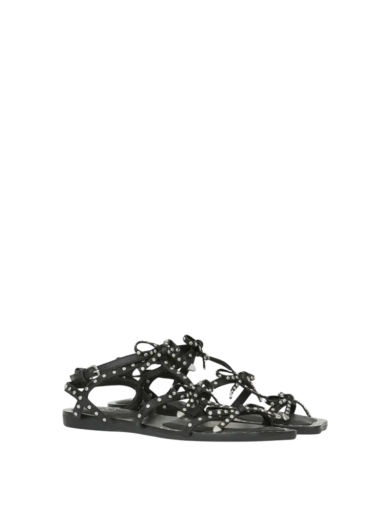 Sandalo nero in pelle Gladius con fiocchetti e borchie Ash